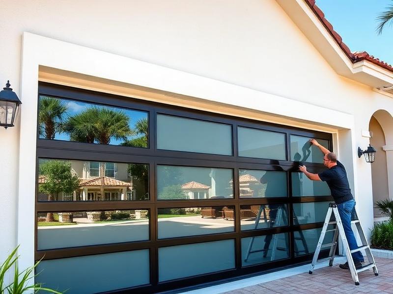 Garage door installation in progress by our expert team